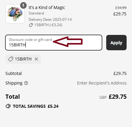 Screenshot of tested coupon for Flower Station