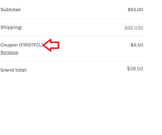 Coupon verification screenshot on Fox Creek Leather