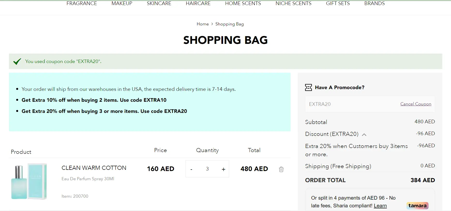 Coupon verification screenshot on Fragrance.com