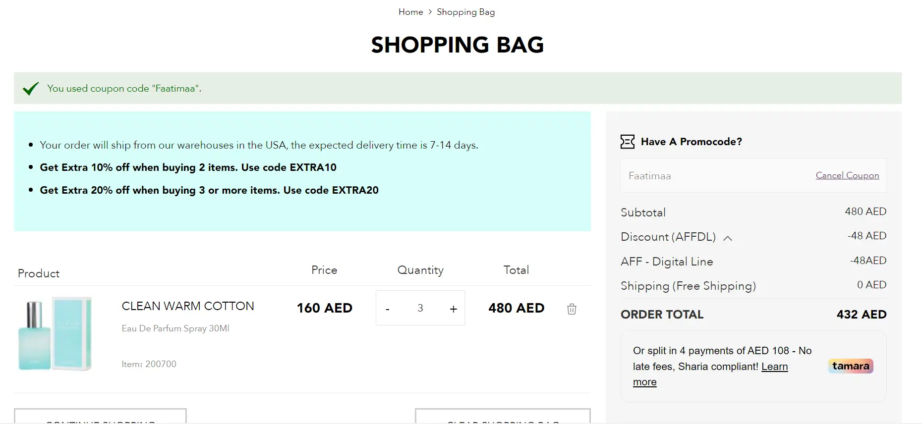 Coupon verification screenshot on Fragrance.com