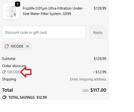 Coupon verification screenshot on FrizzLife