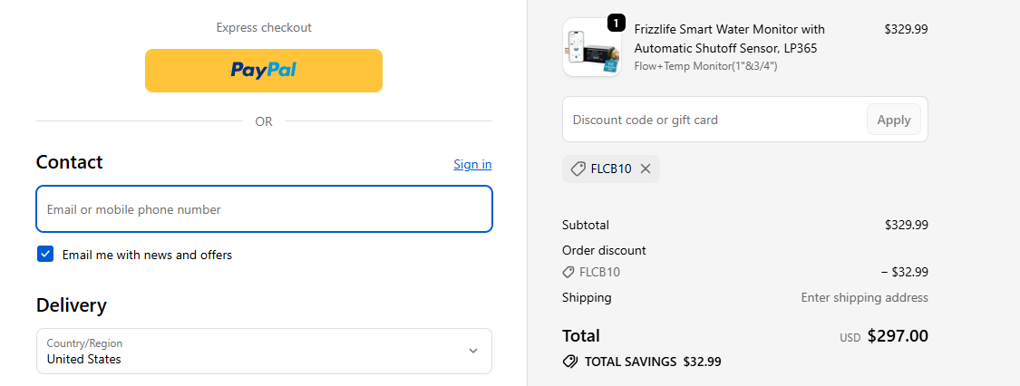 Coupon verification screenshot on FrizzLife
