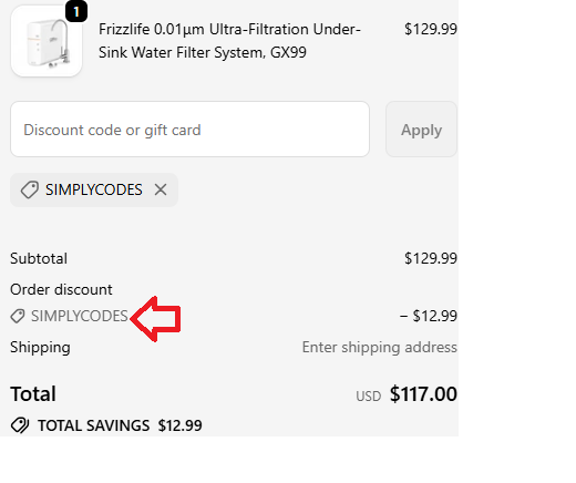 Coupon verification screenshot on FrizzLife