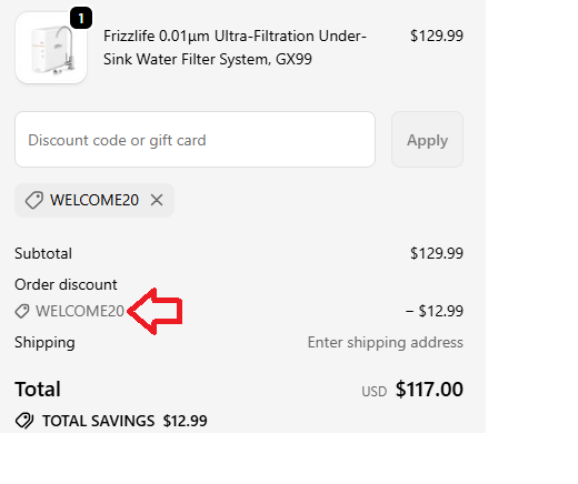 Coupon verification screenshot on FrizzLife