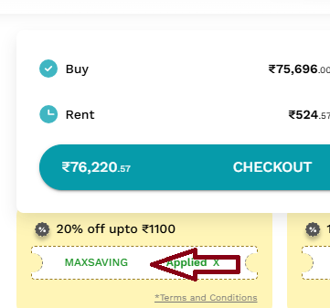 Coupon verification screenshot on Furlenco