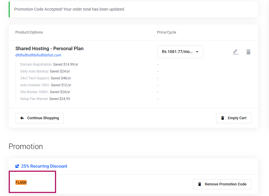 Screenshot of tested coupon for GigaPros