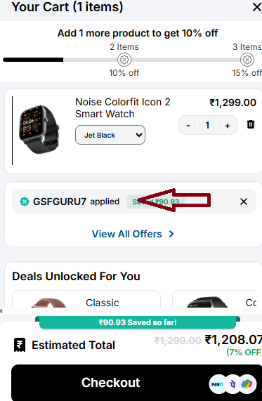 Coupon verification screenshot on GoNoise