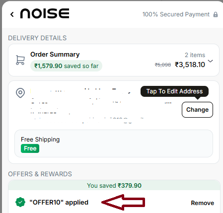 Coupon verification screenshot on GoNoise