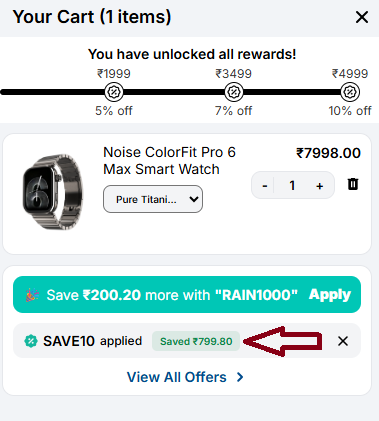 Coupon verification screenshot on GoNoise