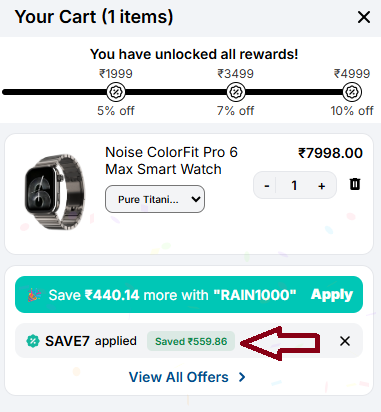 Coupon verification screenshot on GoNoise