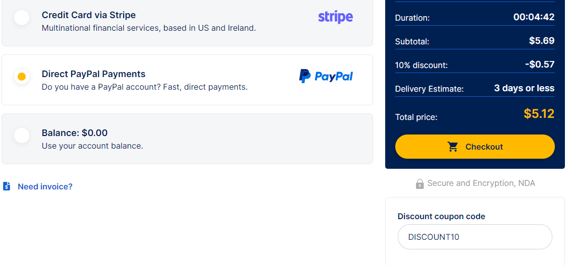 Coupon verification screenshot on GoTranscript