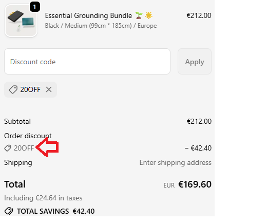 Screenshot of tested coupon for Grounding Essentials