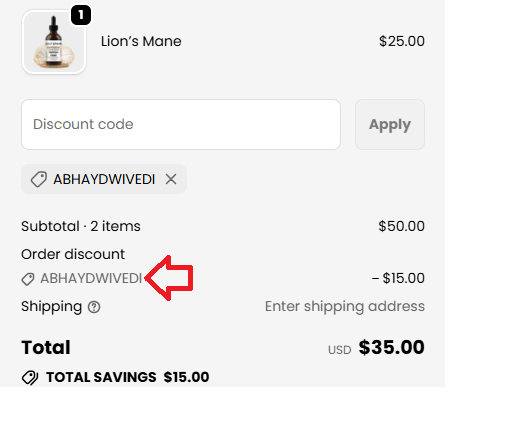 Coupon verification screenshot on Gulf Spore