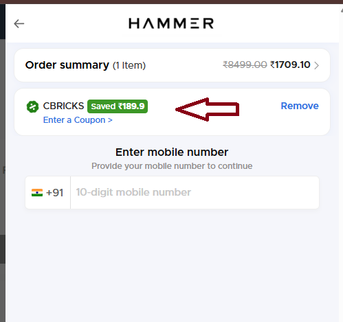 Coupon verification screenshot on Hammer