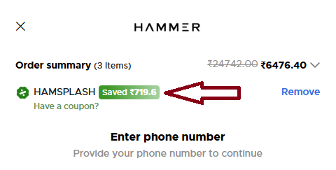 Coupon verification screenshot on Hammer