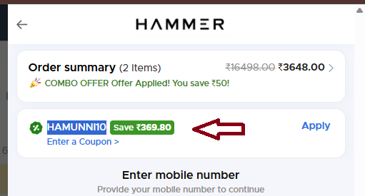 Coupon verification screenshot on Hammer