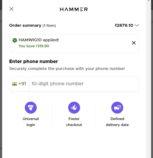 Coupon verification screenshot on Hammer