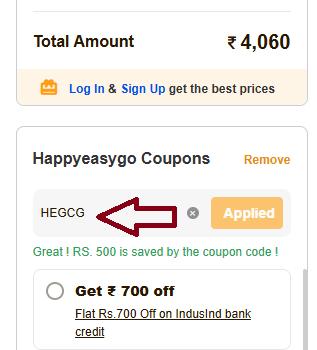 Coupon verification screenshot on Happy Easy Go