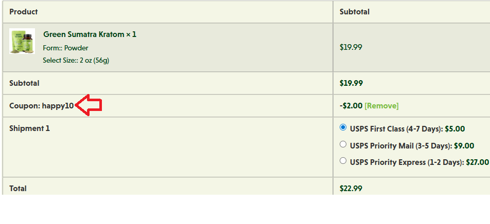 Coupon verification screenshot on Happy Go Leafy