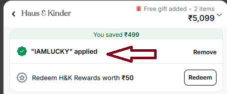 Coupon verification screenshot on Haus & Kinder