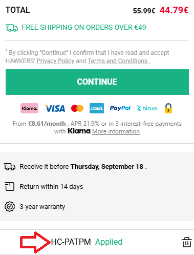 Coupon verification screenshot on Hawkers