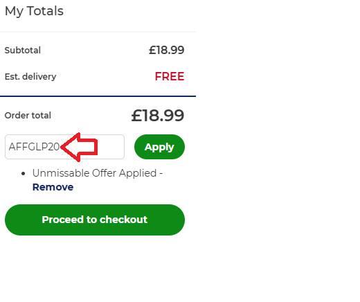 Coupon verification screenshot on Healthspan
