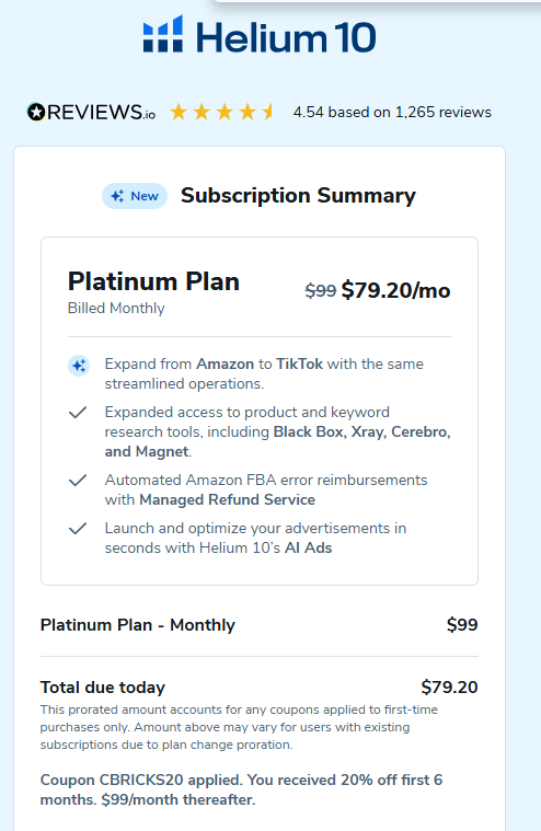 Screenshot of tested coupon for Helium 10