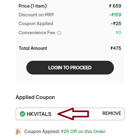 Coupon verification screenshot on HK Vitals