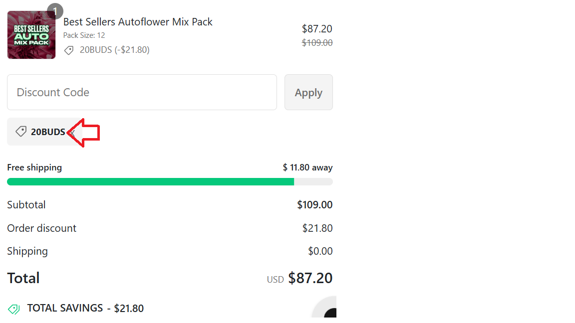 Coupon verification screenshot on Homegrown Cannabis Co