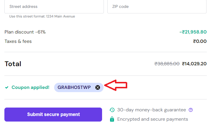 Coupon verification screenshot on Hostinger