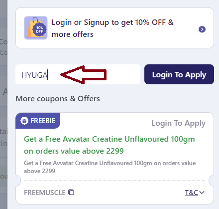 Screenshot of tested coupon for Hyugalife