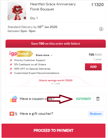 Coupon verification screenshot on IGP