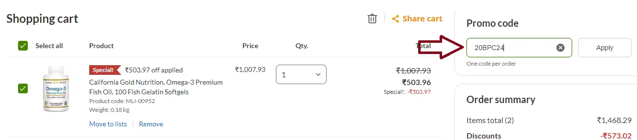 Coupon verification screenshot on IHerb