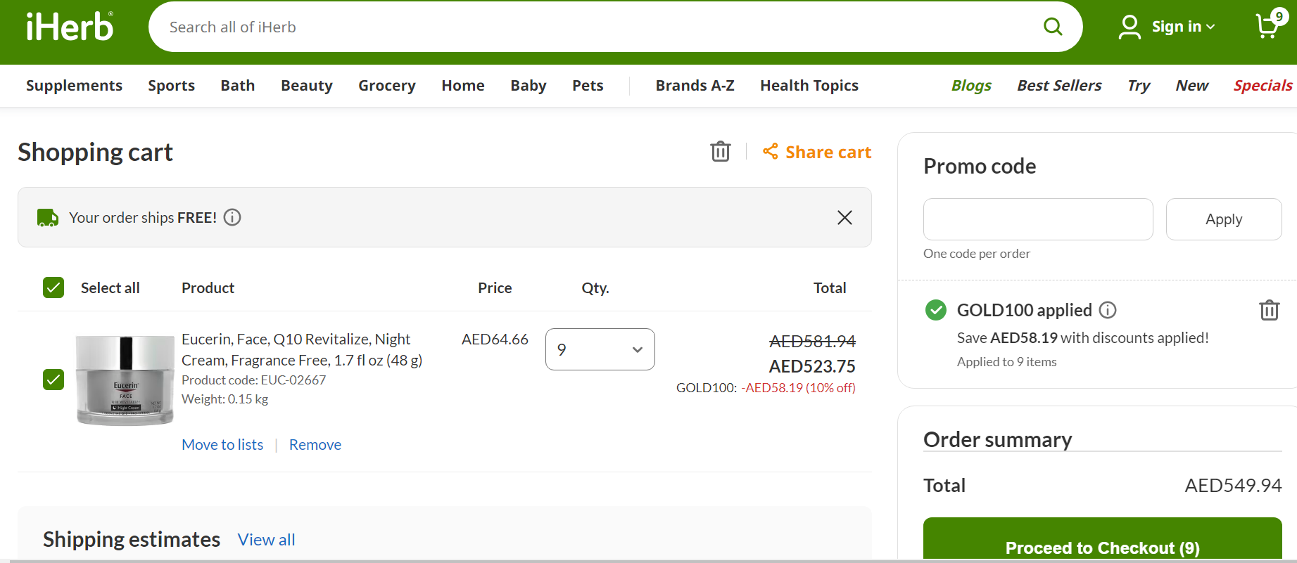 Coupon verification screenshot on IHerb