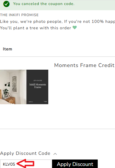Coupon verification screenshot on Inkifi