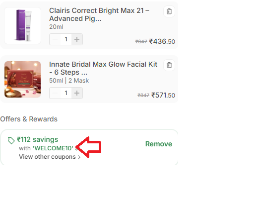 Coupon verification screenshot on Innate Essentials