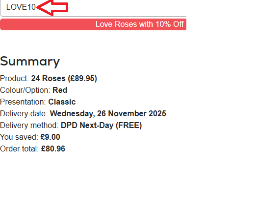 Coupon verification screenshot on InterRose