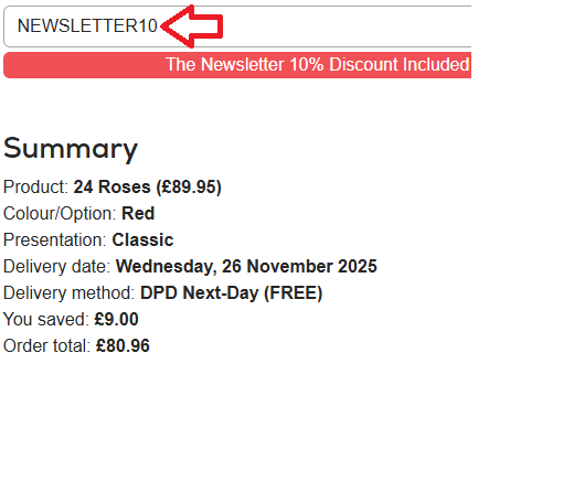 Coupon verification screenshot on InterRose