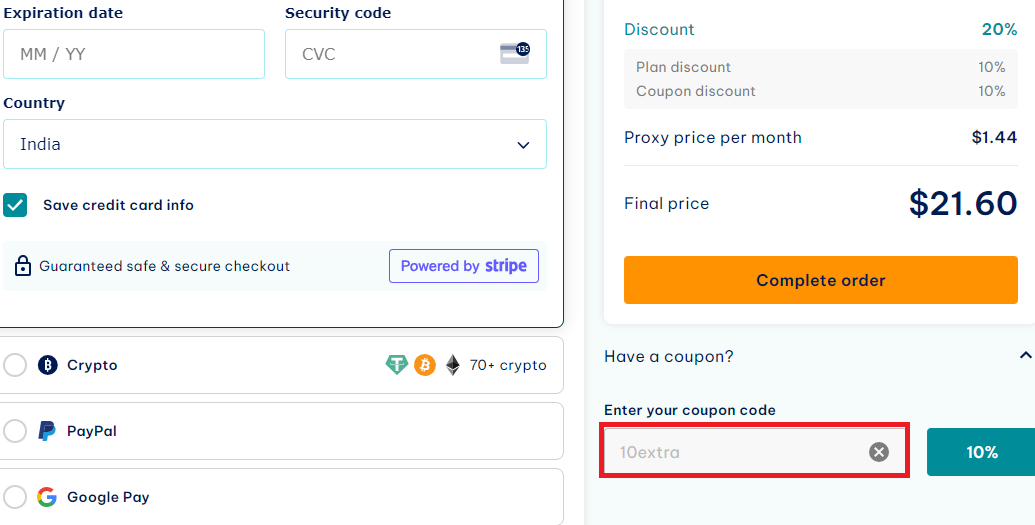 Coupon verification screenshot on Iproyal
