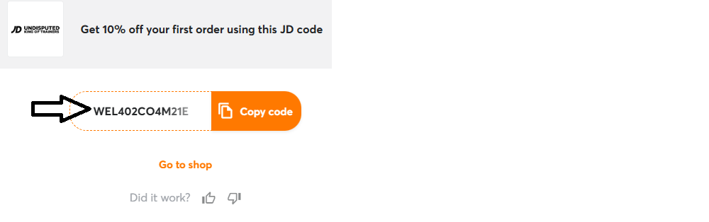 Coupon verification screenshot on JD Sports