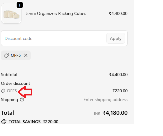 Coupon verification screenshot on JenniBag