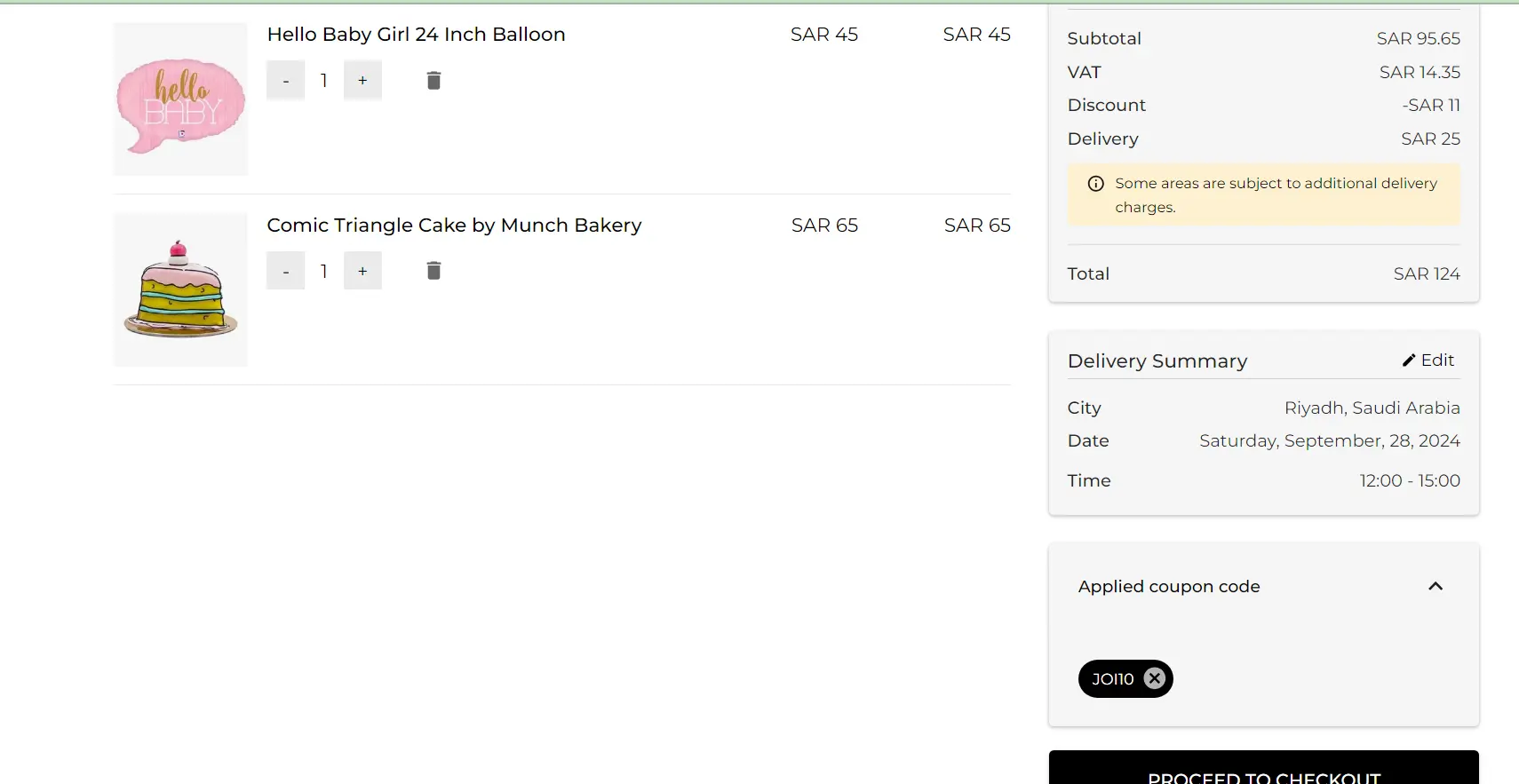 Coupon verification screenshot on Joi Gifts