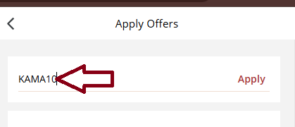 Coupon verification screenshot on Kama Ayurveda