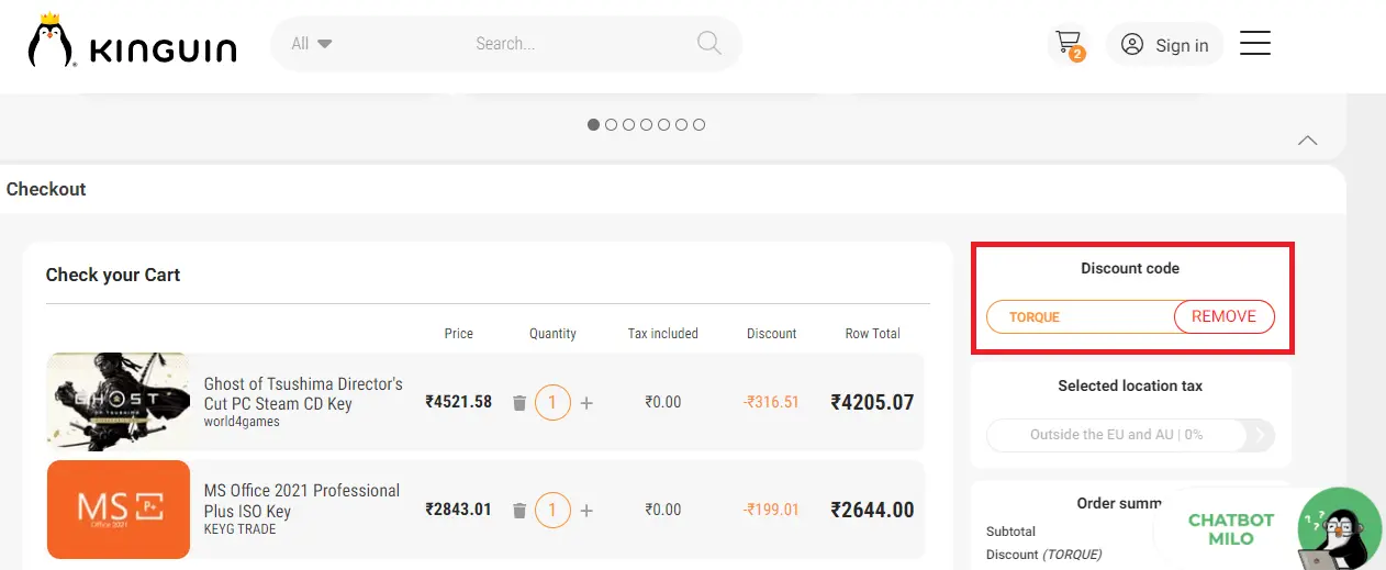 Screenshot of tested coupon for Kinguin