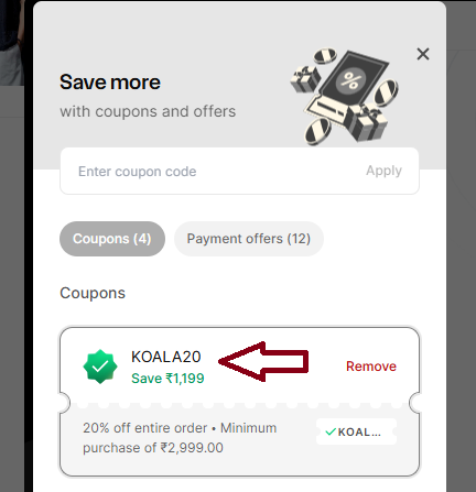 Coupon verification screenshot on Koala