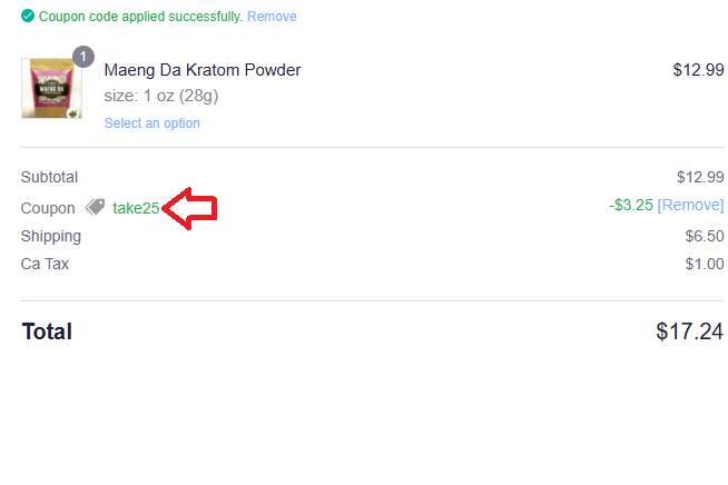 Coupon verification screenshot on Kratora