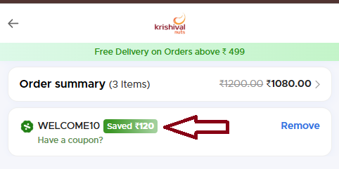 Coupon verification screenshot on Krishival