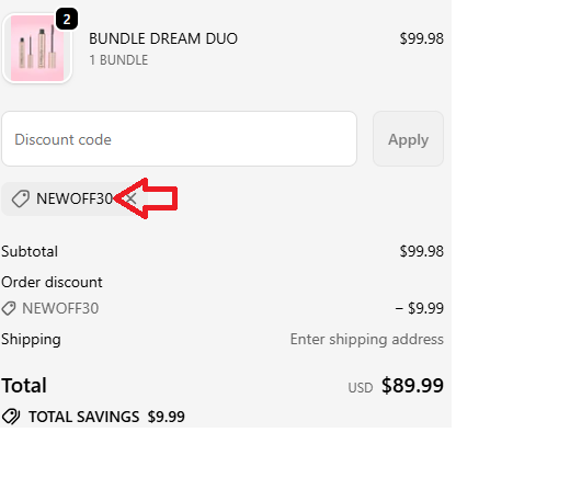 Coupon verification screenshot on Lash By Maya