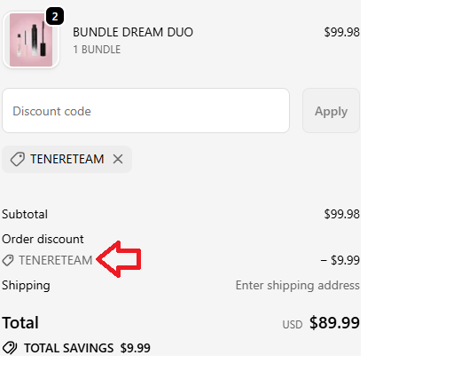 Coupon verification screenshot on Lash By Maya