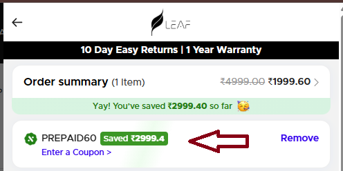 Coupon verification screenshot on Leaf Studios